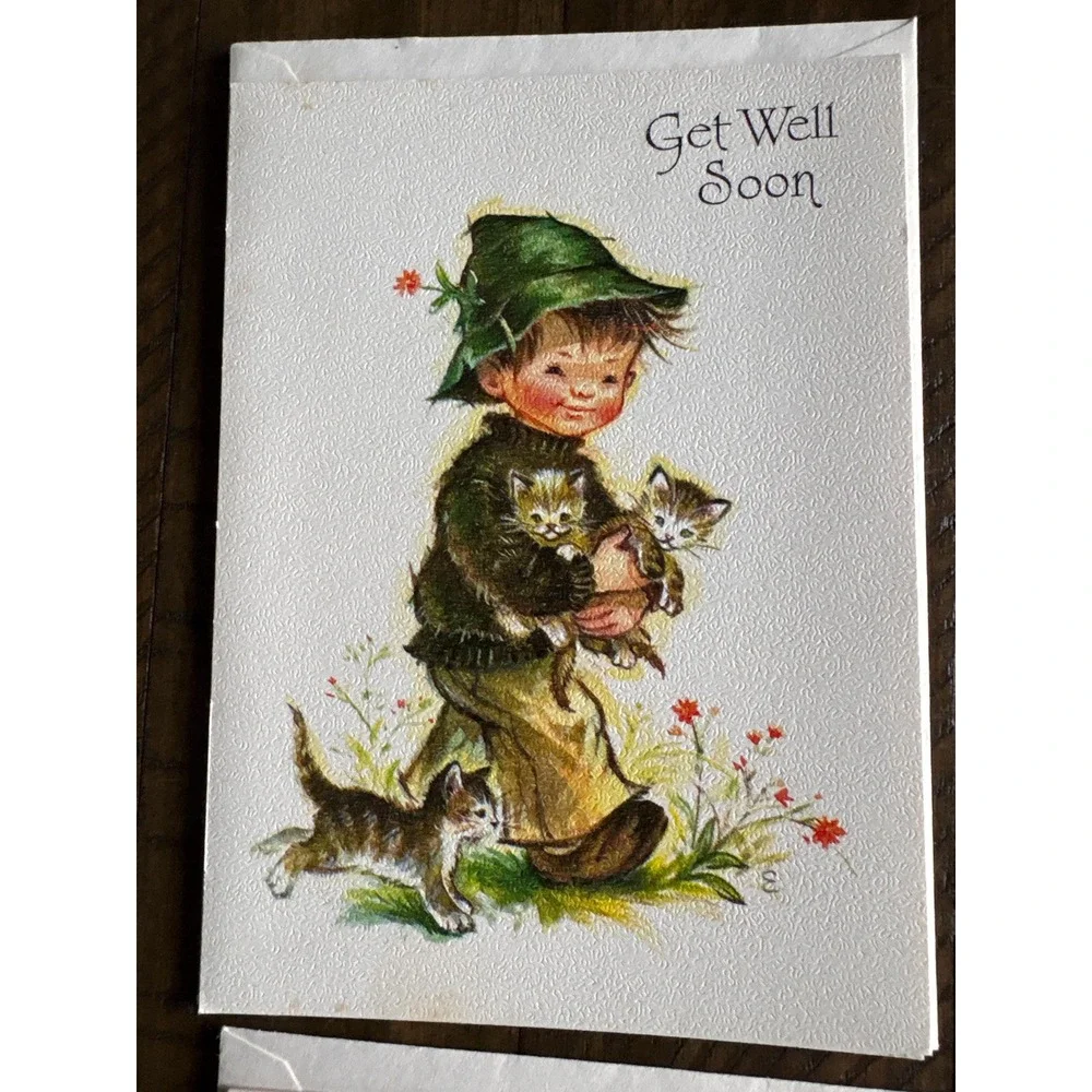 4 VTG Coronation USA Get Well Soon 1950's‎ Greeting Card Dutch Holland Unsigned